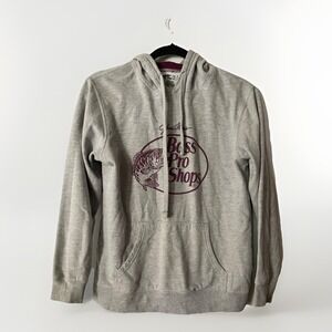 Bass Pro Shops Womens Size Small Gray‎ Purple Jonny Morris Print Pullover Hoodie